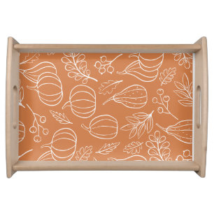 Autumn Pumpkin and Gourd Cinnamon Orange Botanical Serving Tray