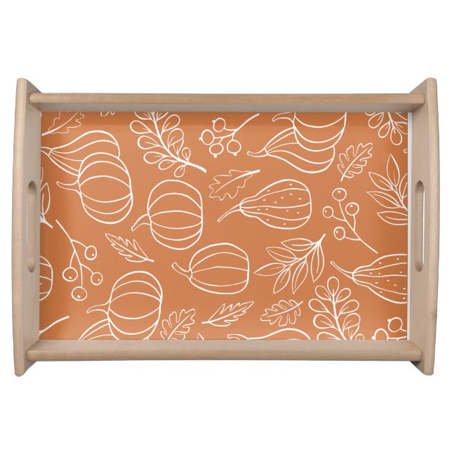 Autumn Pumpkin and Gourd Cinnamon Orange Botanical Serving Tray (Front)