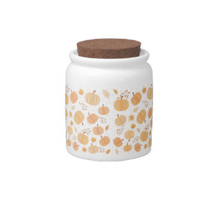 Autumn Pumpkin and Leaf Pastel Pattern Candy Jar