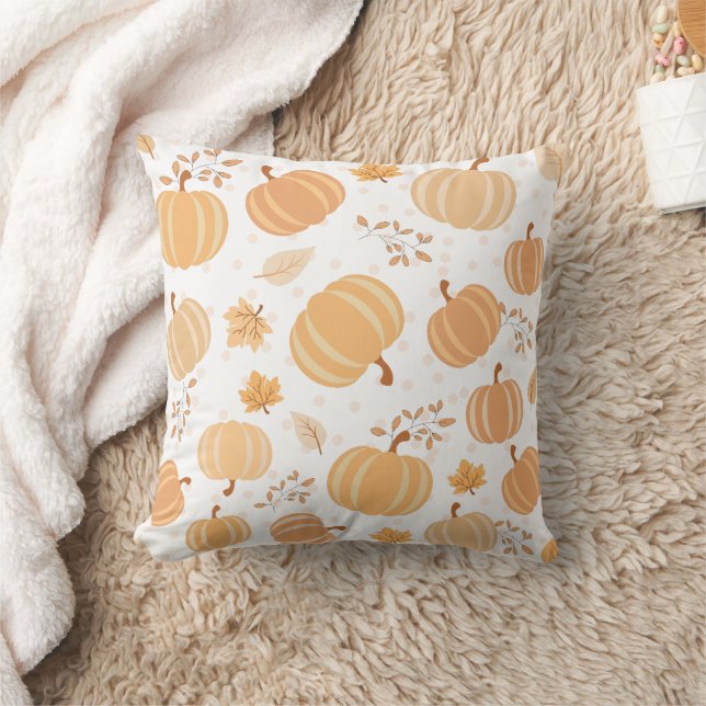 Autumn Pumpkin and Leaf Pastel Pattern Throw Pillow (Blanket)