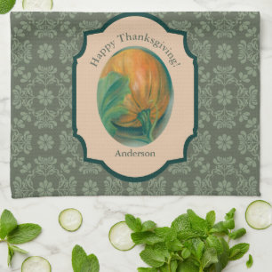 Autumn Pumpkin and Leaf Personalized Thanksgiving Towel