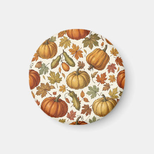 Autumn Pumpkin and Leaf Seamless Pattern Magnet