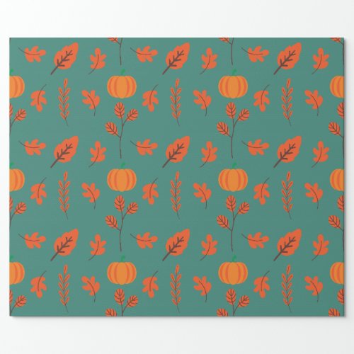 Autumn Pumpkin and Leaf Seamless Wrapping Paper