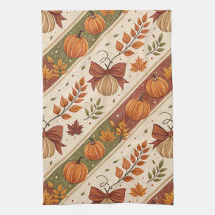 Autumn Pumpkin and Leaves Fall Pattern Kitchen Towel