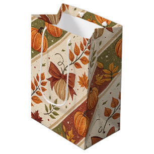 Autumn Pumpkin and Leaves Fall Pattern Medium Gift Bag