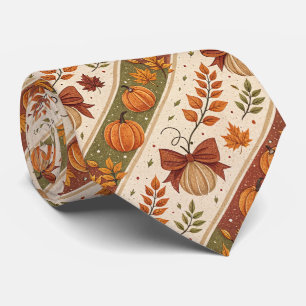 Autumn Pumpkin and Leaves Fall Pattern Neck Tie