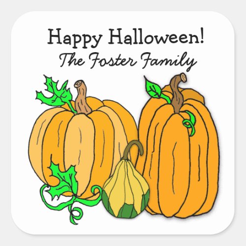 Autumn Pumpkin and Squash Halloween Fall Seasonal Square Sticker