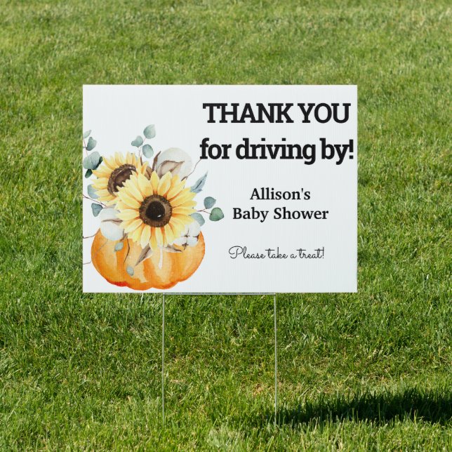 Autumn Pumpkin and Sunflowers Drive By Baby Shower Sign (Insitu)