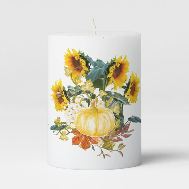 Autumn Pumpkin and Sunflowers   Pillar Candle (Front)