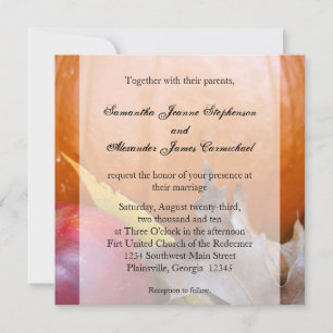Autumn Pumpkin, Apple and Colorful Leaves Invitation