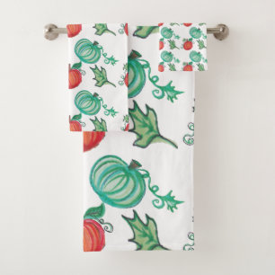 Autumn Pumpkin Art Bath Towel Set