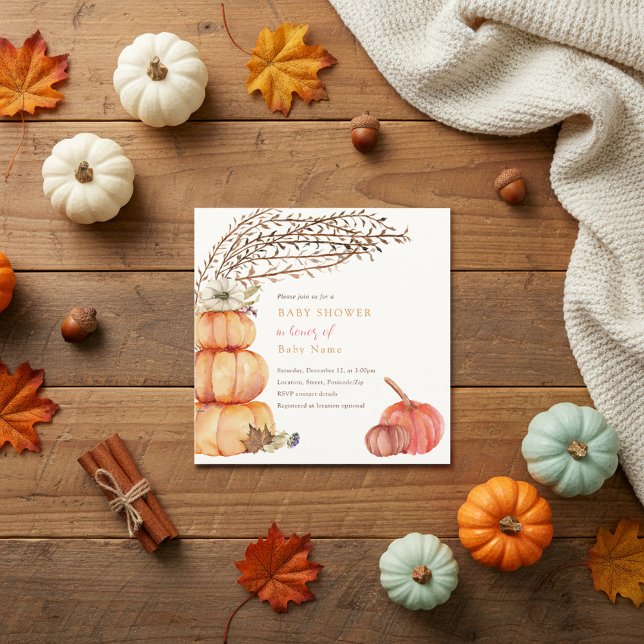 Autumn pumpkin baby shower invitation (Pumpkin, fall, baby shower invitation.)