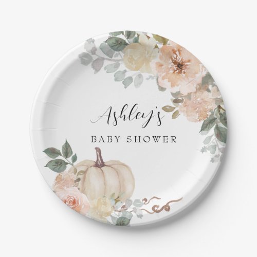 Autumn Pumpkin Baby Shower Paper Plate 