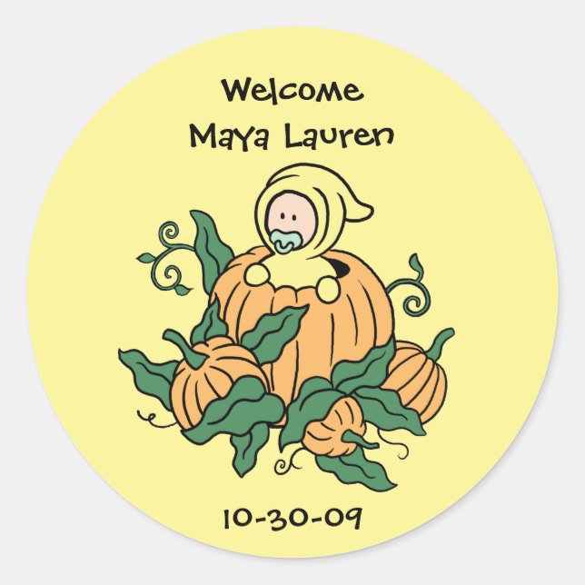 Autumn Pumpkin Baby Sticker - Baby Shower (Front)