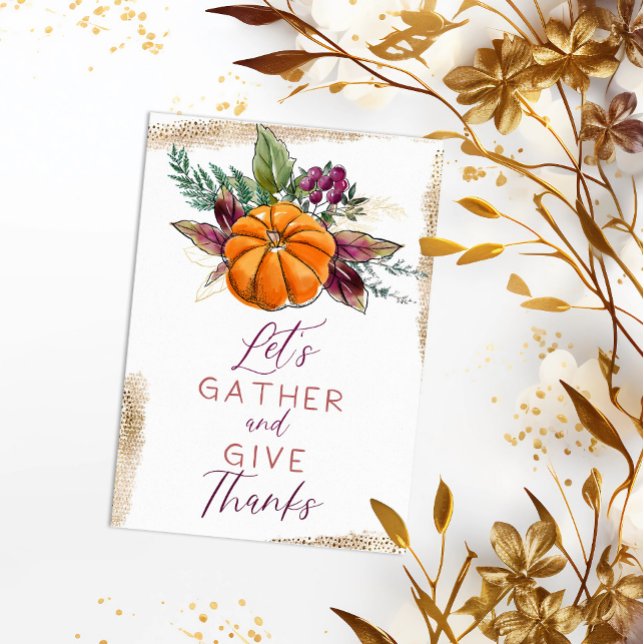 Autumn Pumpkin & Berries "Gather and Give Thanks"  Invitation (Creator Uploaded)