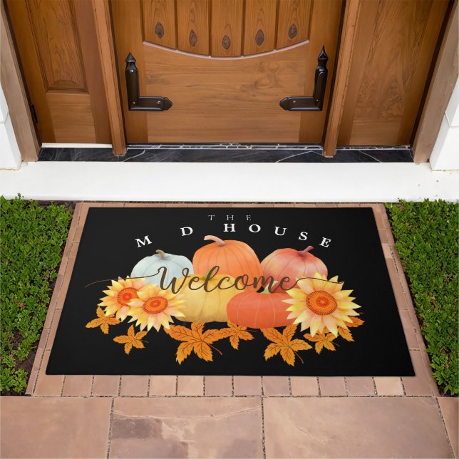 Autumn Pumpkin Black Doormat (Outdoor)
