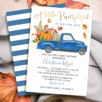 Autumn Pumpkin Blue Truck Fall Baby Shower Invitation