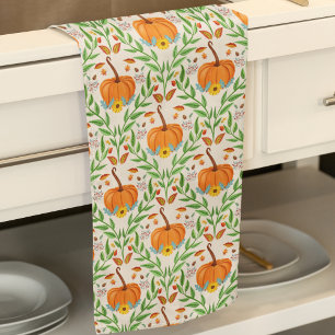 Autumn Pumpkin Botanical Design Kitchen Towel