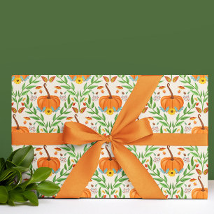 Autumn Pumpkin Botanical Design Wrapping Paper Sheets