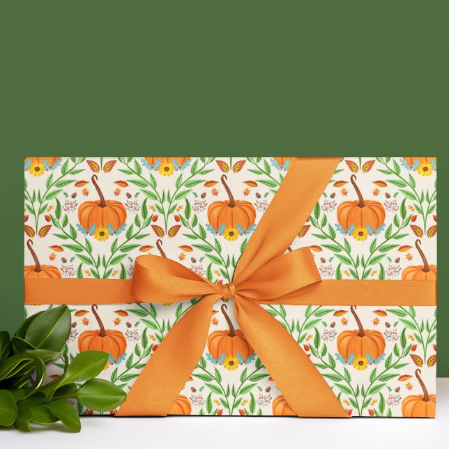 Autumn Pumpkin Botanical Design Wrapping Paper Sheets (Creator Uploaded)