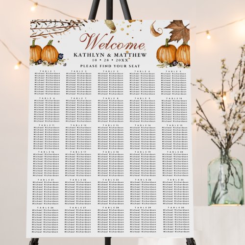 Autumn Pumpkin Botanical Fall Wedding 30 Table Foam Board