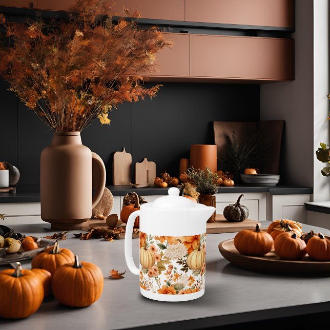 Autumn Pumpkin Bouquet Design Teapot (Creator Uploaded)