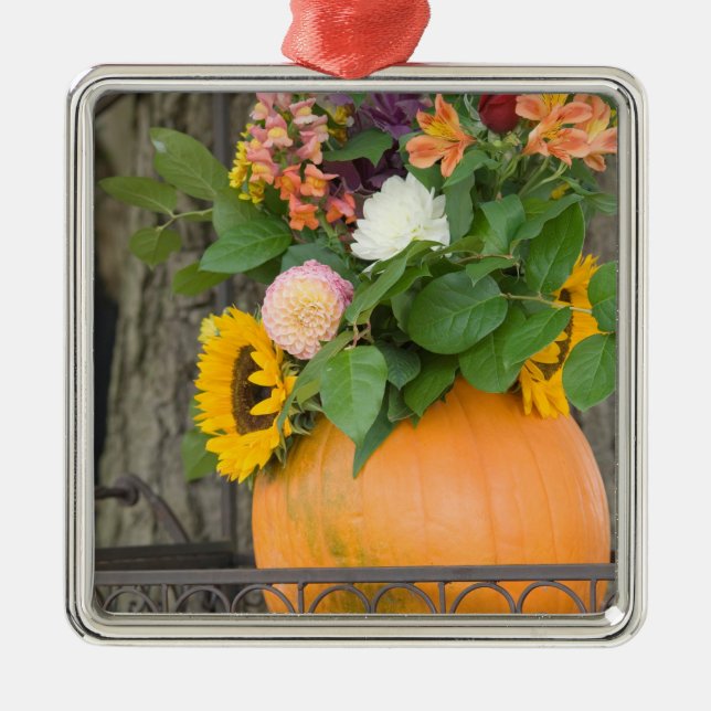 Autumn Pumpkin Bouquet Metal Ornament (Front)