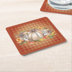 Autumn Pumpkin Bouquet Square Paper Coaster