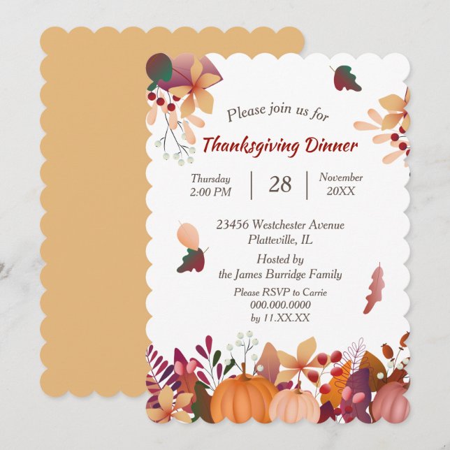 Autumn Pumpkin Bouquet Thanksgiving Dinner Invitation (Front/Back)
