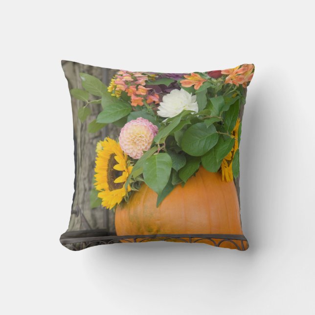 Autumn Pumpkin Bouquet Throw Pillow (Front)