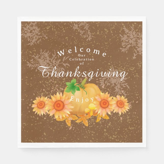 Autumn Pumpkin Brown Napkins (Front)