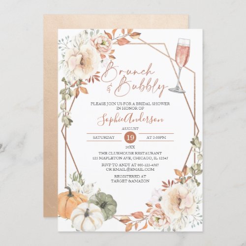 Autumn Pumpkin Brunch  Bubbly Fall Bridal Shower Invitation