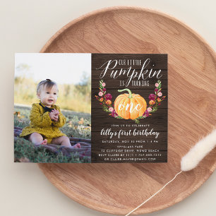 Autumn Pumpkin Custom Age Birthday Party Photo Invitation
