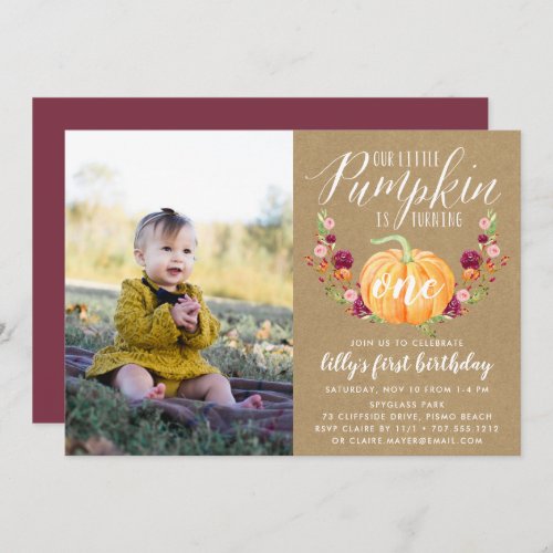 Autumn Pumpkin Custom Age Birthday Party Photo Invitation
