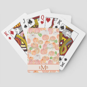 Autumn pumpkin custom monogram fall poker cards