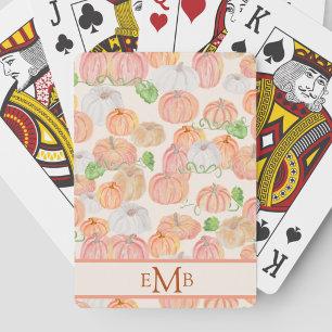 Autumn pumpkin custom monogram fall poker cards