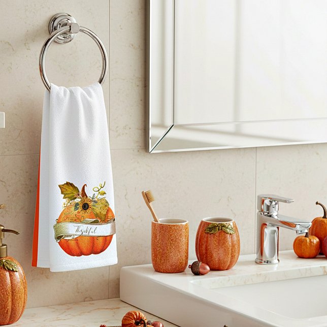 Autumn pumpkin customizeable  hand towel  (Creator Uploaded)