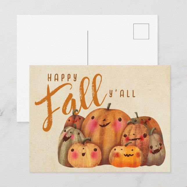 Autumn Pumpkin Cute Halloween Thanksgiving Fall Postcard (Front/Back)