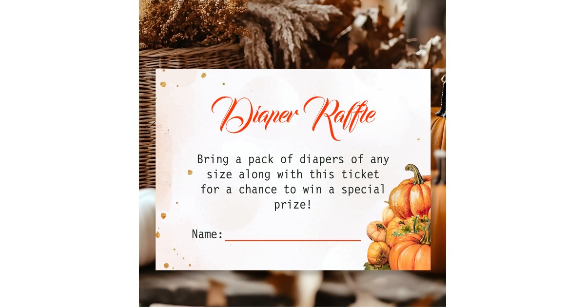 Autumn Pumpkin Diaper Raffle Ticket Baby Shower Enclosure Card | Zazzle