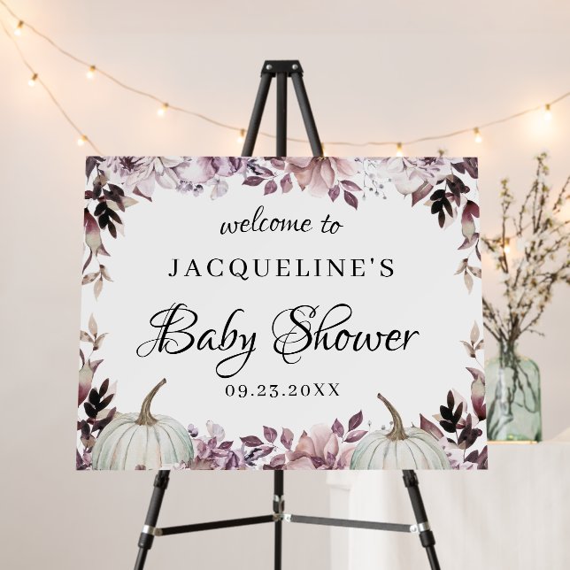 Autumn Pumpkin Elegant Purple Flowers Welcome Sign (In Situ (Stand))