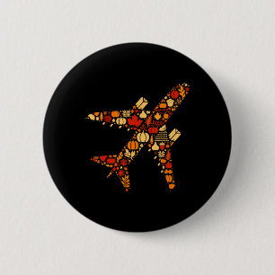 Autumn Pumpkin Fall Airplane Thanksgiving Womens M Button