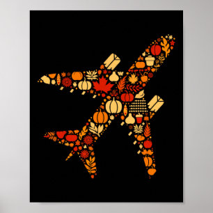 Autumn Pumpkin Fall Airplane Thanksgiving Womens M Poster