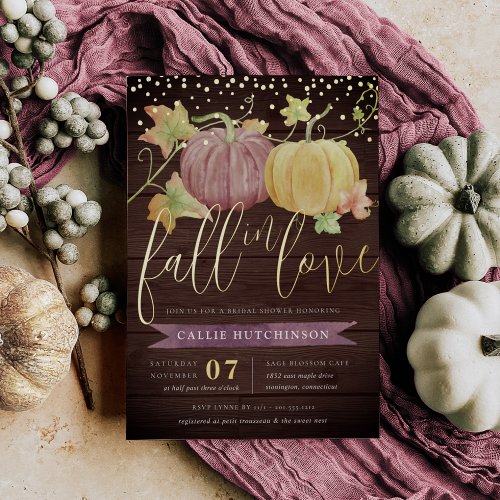 Autumn Pumpkin  Fall Bridal Shower Foil Invitation