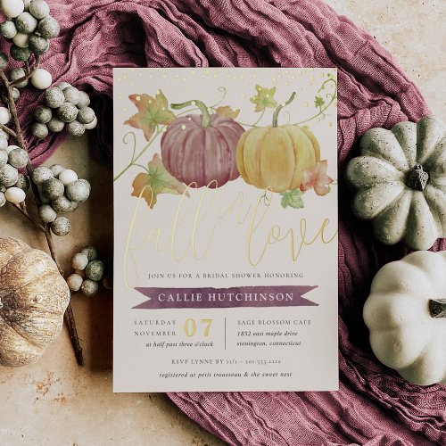 Autumn Pumpkin  Fall Bridal Shower Foil Invitation