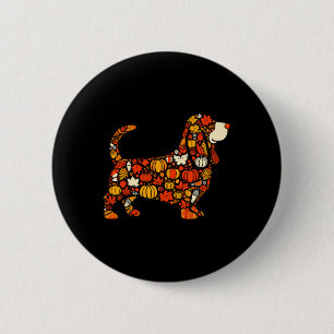 Autumn Pumpkin Fall Bysset Hound Thanksgiving Wome Button