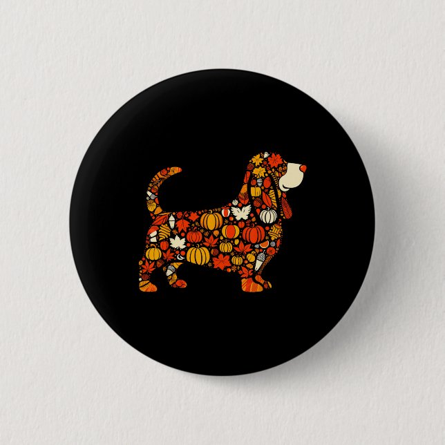 Autumn Pumpkin Fall Bysset Hound Thanksgiving Wome Button (Front)