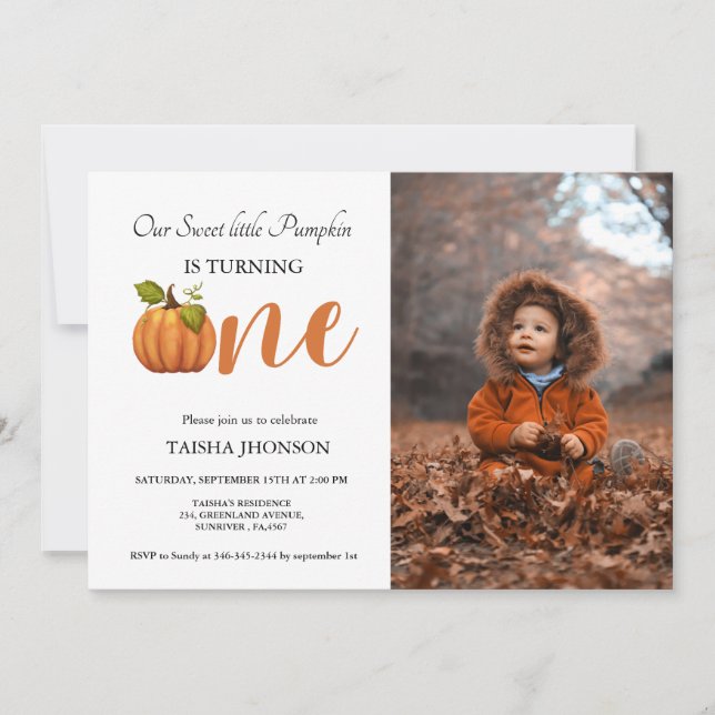 Autumn pumpkin fall first birthday party invitation (Front)