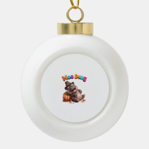 Autumn Pumpkin Fall Foliage Festival! MOO DENG Bab Ceramic Ball Christmas Ornament