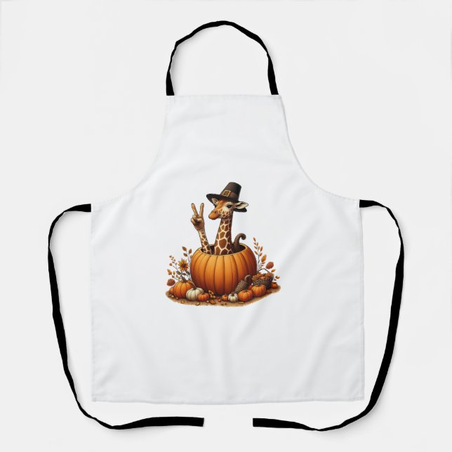 Autumn Pumpkin Fall Giraffe Thanksgiving Womens Me Apron (Front)