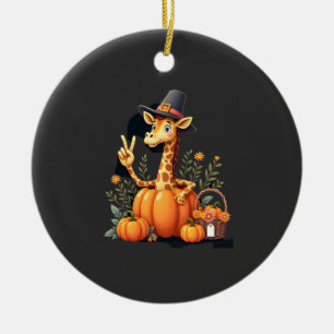 Autumn Pumpkin Fall Giraffe Thanksgiving Womens Me Ceramic Ornament